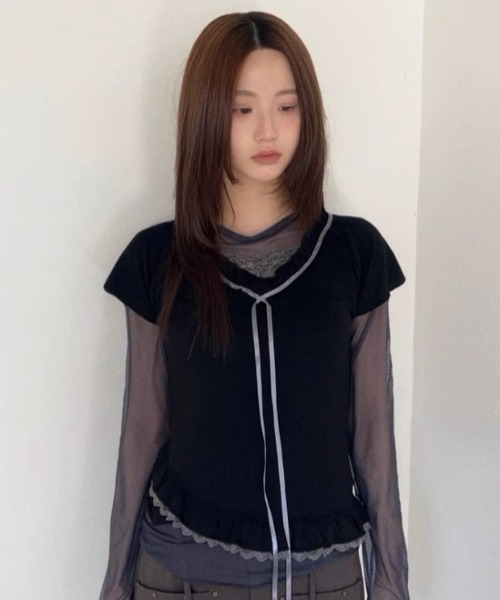 A'GEM/9 × .kom 『.KOM/ドットケーオーエム』 フリルリボンTEE