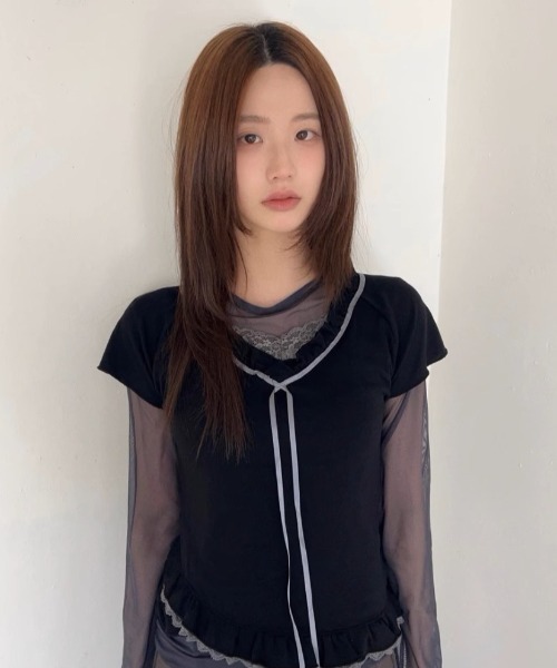 tシャツ A'GEM/9 × .kom 「.KOM/ドットケーオーエム」 フリルリボンTEE レディース A'GEM/9 × .kom 『.KOM/ドットケーオーエム』 フリルリボンTEE