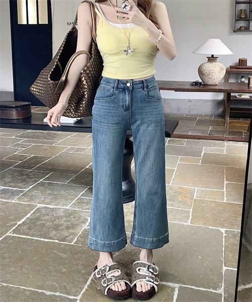 FREE STYLISTS(フリー スタイリスト)の「裾切り替え配色ステッチデニムパンツ(デニムパンツ・レディース・ライトブルー/インディゴブルー・L/XL/3XL/5XL/M/4XL/S/2XL)」の4枚目の写真
