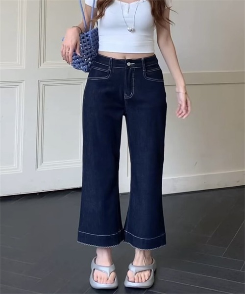 FREE STYLISTS(フリー スタイリスト)の「裾切り替え配色ステッチデニムパンツ(デニムパンツ・レディース・ライトブルー/インディゴブルー・L/XL/3XL/5XL/M/4XL/S/2XL)」の17枚目の写真