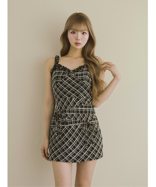 Darich ダーリッチ ツイードチェックリボンミニワンピース　新品タグ付♡ ツイードチェックリボンミニワンピース（ワンピース）｜Darich