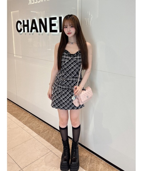Darich ダーリッチ ツイードチェックリボンミニワンピース　新品タグ付♡ ツイードチェックリボンミニワンピース（ワンピース）｜Darich