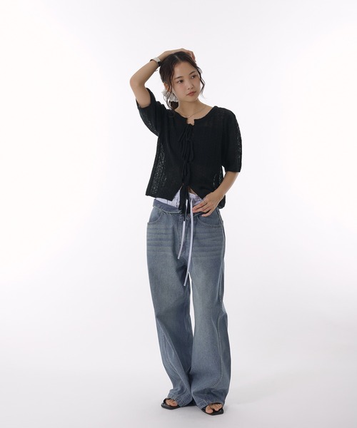 MUHET(ミュエータ)の「ribbon lace-up knit cardigan / リボンシアーニットカーディガン(カーディガン/ボレロ・レディース・ブラック/ライトグレー/ベージュ・FREE)」の15枚目の写真
