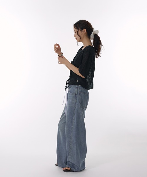 MUHET(ミュエータ)の「ribbon lace-up knit cardigan / リボンシアーニットカーディガン(カーディガン/ボレロ・レディース・ブラック/ライトグレー/ベージュ・FREE)」の16枚目の写真