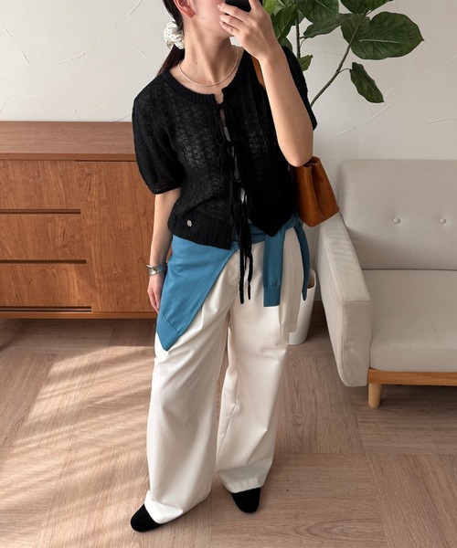 MUHET(ミュエータ)の「ribbon lace-up knit cardigan / リボンシアーニットカーディガン(カーディガン/ボレロ・レディース・ブラック/ライトグレー/ベージュ・FREE)」の11枚目の写真