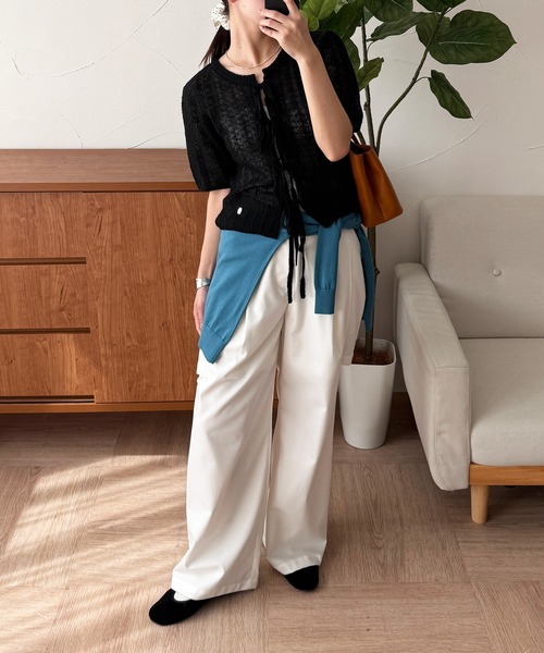 MUHET(ミュエータ)の「ribbon lace-up knit cardigan / リボンシアーニットカーディガン(カーディガン/ボレロ・レディース・ブラック/ライトグレー/ベージュ・FREE)」の12枚目の写真