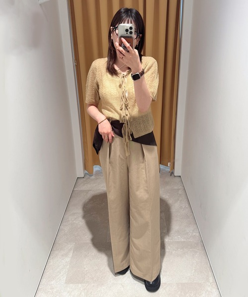 MUHET(ミュエータ)の「ribbon lace-up knit cardigan / リボンシアーニットカーディガン(カーディガン/ボレロ・レディース・ブラック/ライトグレー/ベージュ・FREE)」の5枚目の写真