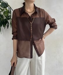 ブラウス シャツ 異素材ミックスブラウス レディース Honeys（ハニーズ）の「袖異素材ブラウス（シャツ/ブラウス