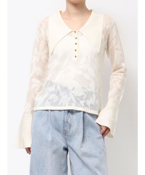 LAGUNAMOON（ラグナムーン）の「追加生産【WEB限定】シアージャガードビッグカラーニットプル（ニット/セーター・レディース・ブラウン/ホワイト/ネイビー・FREE）」の6枚目の写真