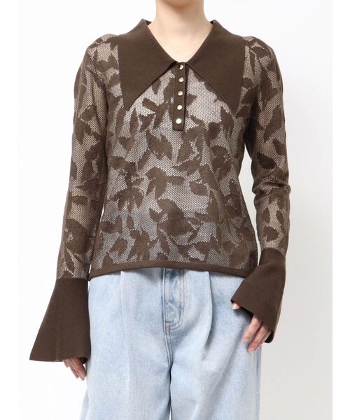 LAGUNAMOON（ラグナムーン）の「追加生産【WEB限定】シアージャガードビッグカラーニットプル（ニット/セーター・レディース・ブラウン/ホワイト/ネイビー・FREE）」の4枚目の写真