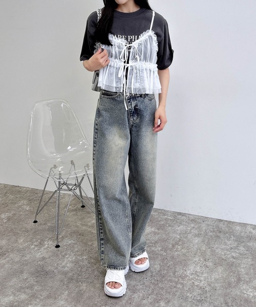 INGNI（イング）の「チュールフリルキャミビスチェ（ベスト・レディース・ブラック/オフホワイト/グレー・M）」の8枚目の写真