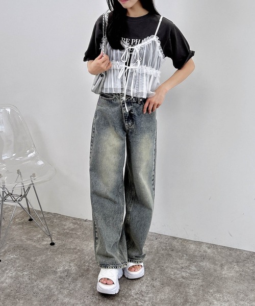 INGNI（イング）の「チュールフリルキャミビスチェ（ベスト・レディース・ブラック/オフホワイト/グレー・M）」の9枚目の写真