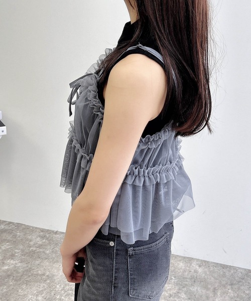 INGNI（イング）の「チュールフリルキャミビスチェ（ベスト・レディース・ブラック/オフホワイト/グレー・M）」の18枚目の写真