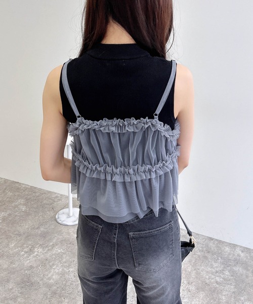 INGNI（イング）の「チュールフリルキャミビスチェ（ベスト・レディース・ブラック/オフホワイト/グレー・M）」の19枚目の写真