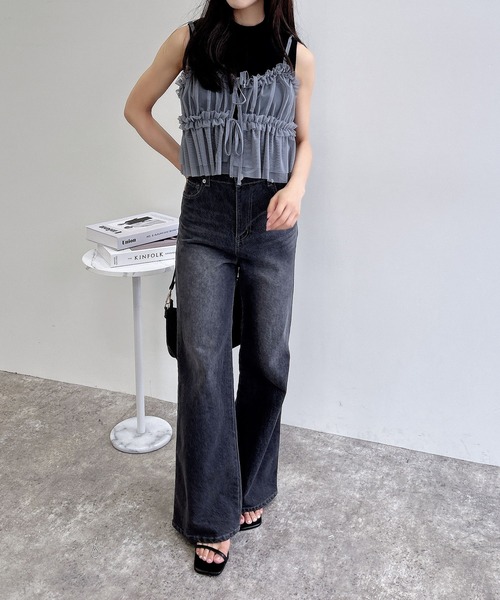 INGNI（イング）の「チュールフリルキャミビスチェ（ベスト・レディース・ブラック/オフホワイト/グレー・M）」の20枚目の写真