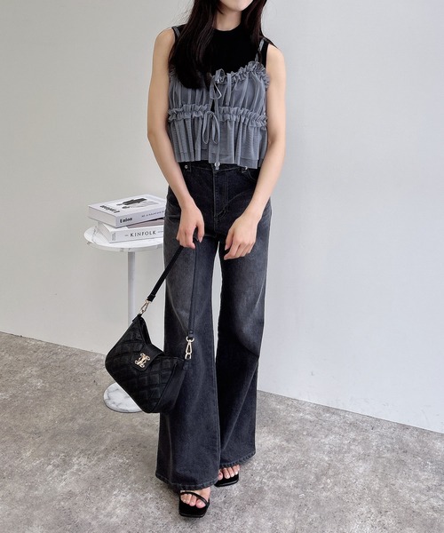 INGNI（イング）の「チュールフリルキャミビスチェ（ベスト・レディース・ブラック/オフホワイト/グレー・M）」の21枚目の写真