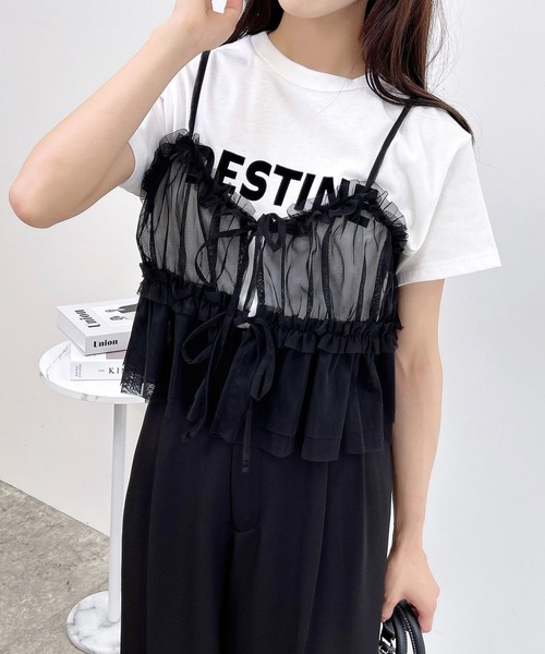 INGNI（イング）の「チュールフリルキャミビスチェ（ベスト・レディース・ブラック/オフホワイト/グレー・M）」の10枚目の写真