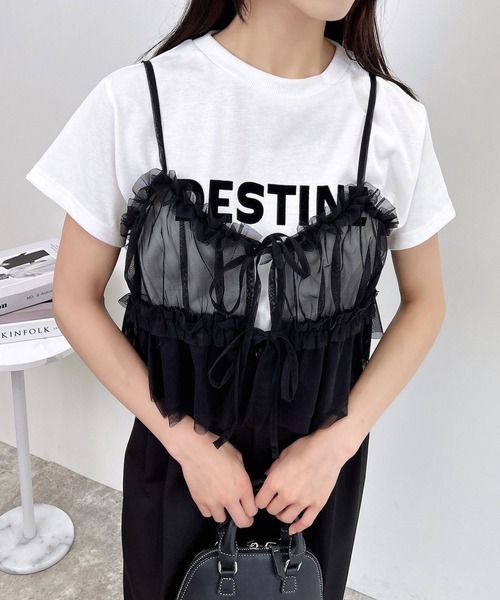 INGNI（イング）の「チュールフリルキャミビスチェ（ベスト・レディース・ブラック/オフホワイト/グレー・M）」の11枚目の写真