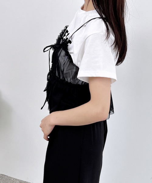 INGNI（イング）の「チュールフリルキャミビスチェ（ベスト・レディース・ブラック/オフホワイト/グレー・M）」の12枚目の写真