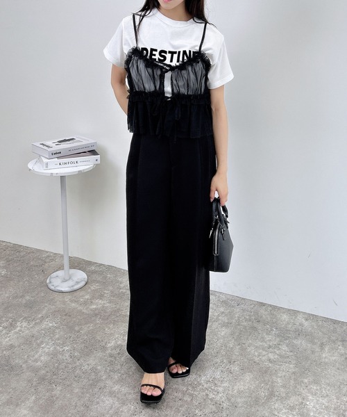 INGNI（イング）の「チュールフリルキャミビスチェ（ベスト・レディース・ブラック/オフホワイト/グレー・M）」の14枚目の写真