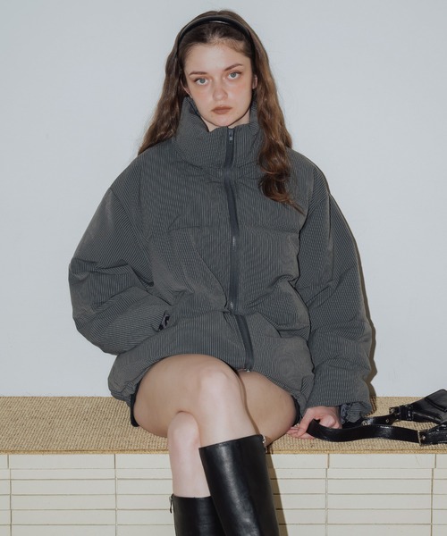 セール】ストライプオーバーサイズダウンジャケット（ダウンジャケット