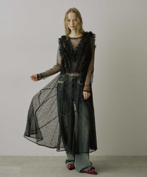 VIOLETTA（ヴィオレッタ）の「エスカルゴラインレースキャミワンピース（ワンピース・レディース・アイボリー/ブラック/ブルーグレー・FREE）」の9枚目の写真