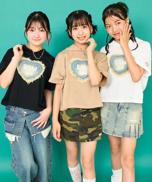 ANAP GｉRL（アナップガール）の「デニム ハート ワッペン ミニ裏毛 クロップド フーディー（パーカー・キッズ・ホワイト/ベージュ/ブラック・XS/S/M）」の10枚目の写真
