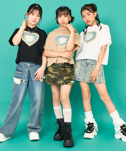 ANAP GｉRL（アナップガール）の「デニム ハート ワッペン ミニ裏毛 クロップド フーディー（パーカー・キッズ・ホワイト/ベージュ/ブラック・XS/S/M）」の12枚目の写真