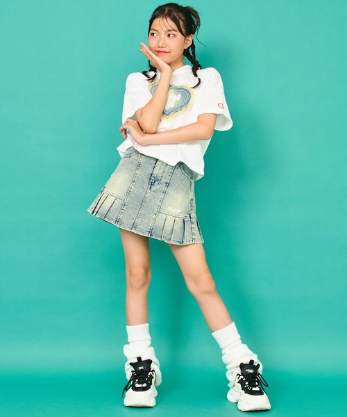 ANAP GｉRL（アナップガール）の「デニム ハート ワッペン ミニ裏毛 クロップド フーディー（パーカー・キッズ・ホワイト/ベージュ/ブラック・XS/S/M）」の14枚目の写真