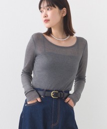 リブシアークルーネック長袖トップスカットソー