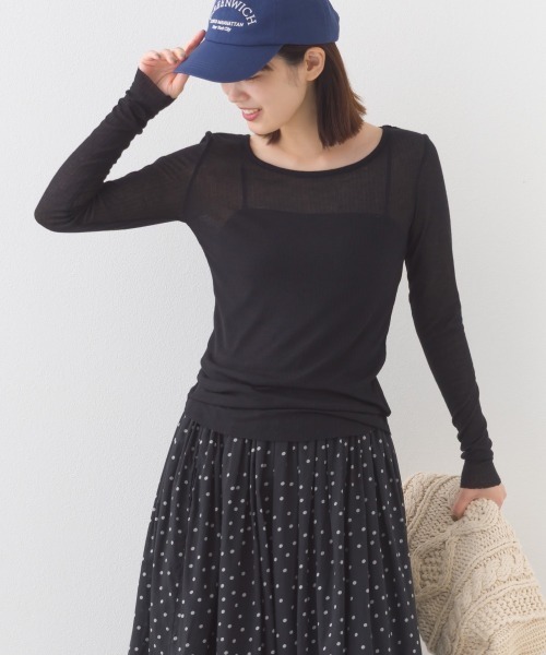 OMNES（オムネス）の「リブシアークルーネック長袖トップスカットソー（Tシャツ/カットソー・レディース・ホワイト/ピンク/レッド/ブラック/グレー・FREE）」の11枚目の写真