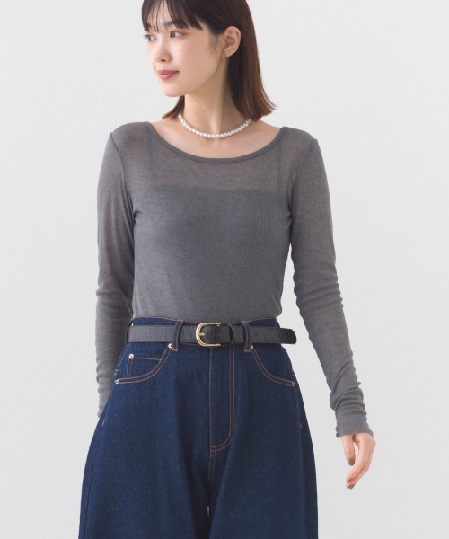 OMNES（オムネス）の「リブシアークルーネック長袖トップスカットソー（Tシャツ/カットソー・レディース・ホワイト/ピンク/レッド/ブラック/グレー・FREE）」の16枚目の写真