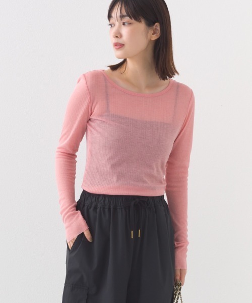 OMNES（オムネス）の「リブシアークルーネック長袖トップスカットソー（Tシャツ/カットソー・レディース・ホワイト/ピンク/レッド/ブラック/グレー・FREE）」の21枚目の写真