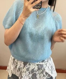 AURALLE ブルー 半袖 モヘア混紡 セーター モヘアニット」に該当するブルー・ネイビー/青色系の