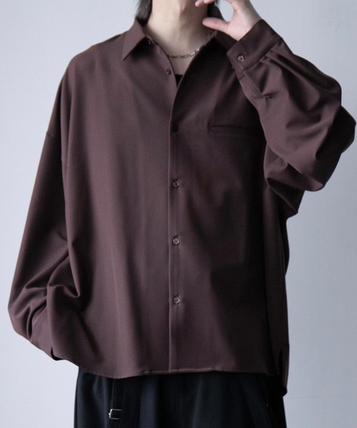 cussil(クシル)の「【cussil/クシル】ヘビードレープルーズシルエットレギュラー長袖シャツ(シャツ/ブラウス・メンズ・ブラック/チャコールグレー/ホワイト/ライトグレー/ブルー/ブラウン/ワイン・XS/S/M/L)」の5枚目の写真