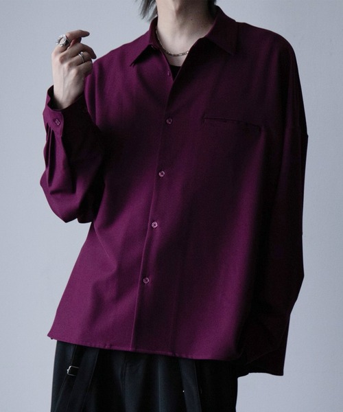 cussil(クシル)の「【cussil/クシル】ヘビードレープルーズシルエットレギュラー長袖シャツ(シャツ/ブラウス・メンズ・ブラック/チャコールグレー/ホワイト/ライトグレー/ブルー/ブラウン/ワイン・XS/S/M/L)」の7枚目の写真
