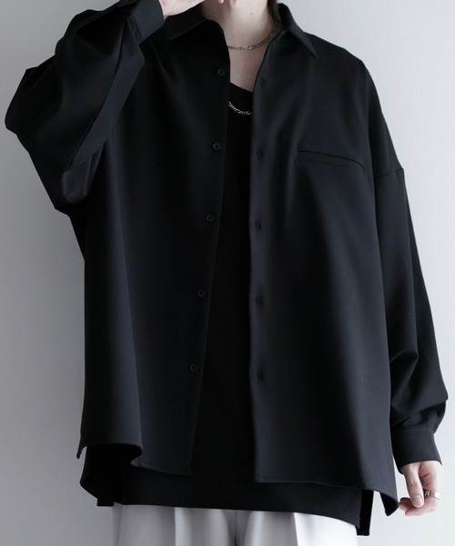 cussil（クシル）の「【cussil/クシル】ヘビードレープルーズシルエットレギュラー長袖シャツ（シャツ/ブラウス・メンズ・ブラック/チャコールグレー/ホワイト/ライトグレー/ブルー・XS/S/M/L）」の3枚目の写真