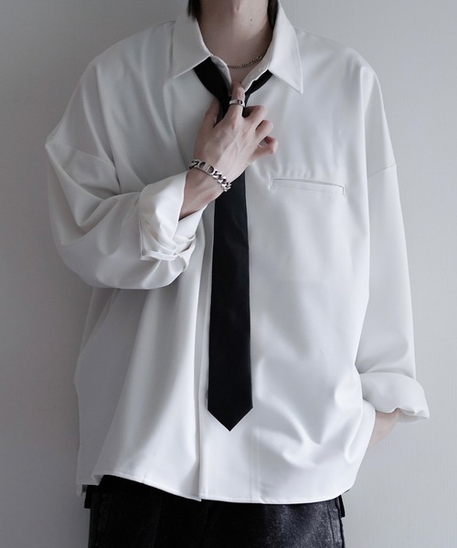 cussil(クシル)の「【cussil/クシル】ヘビードレープルーズシルエットレギュラー長袖シャツ(シャツ/ブラウス・メンズ・ブラック/チャコールグレー/ホワイト/ライトグレー/ブルー/ブラウン/ワイン・XS/S/M/L)」の10枚目の写真