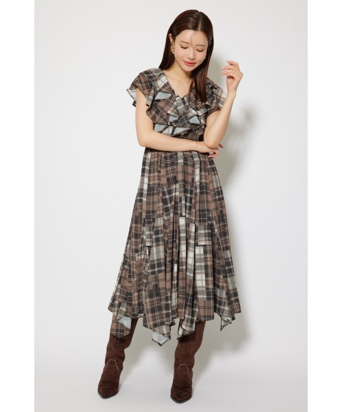 rienda シアーパターンイレヘムワンピ 新品未使用 シアーパターンイレヘムワンピース 夏服 秋服(ワンピース