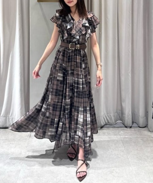 セール】シアーパターンイレヘムワンピース 夏服 秋服（ワンピース