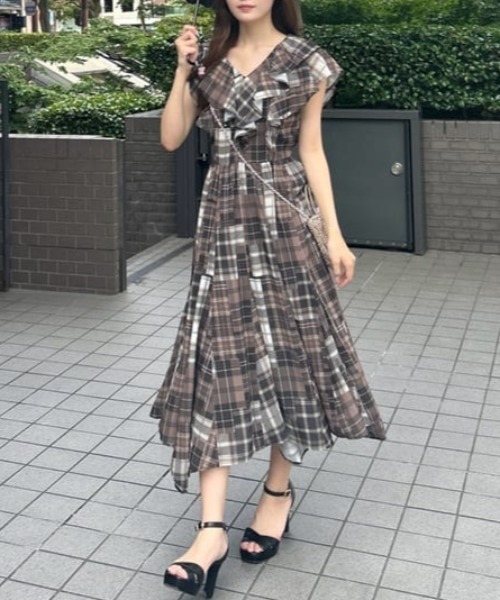 セール】シアーパターンイレヘムワンピース 夏服 秋服（ワンピース