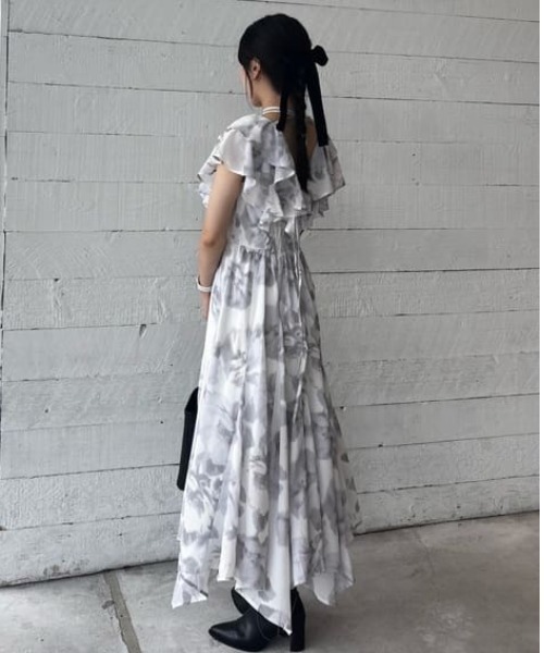 セール】シアーパターンイレヘムワンピース 夏服 秋服（ワンピース