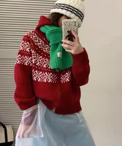 LADY LIKE（レディライク）の「ノルディック柄ダブルジップニットパーカー（ニット/セーター・レディース・レッド/オフホワイト/グレー/ネイビー・M）」の14枚目の写真