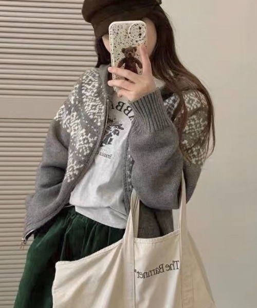 LADY LIKE（レディライク）の「ノルディック柄ダブルジップニットパーカー（ニット/セーター・レディース・レッド/オフホワイト/グレー/ネイビー・M）」の18枚目の写真