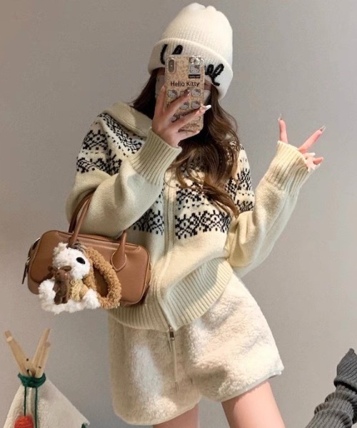 LADY LIKE（レディライク）の「ノルディック柄ダブルジップニットパーカー（ニット/セーター・レディース・レッド/オフホワイト/グレー/ネイビー・M）」の22枚目の写真