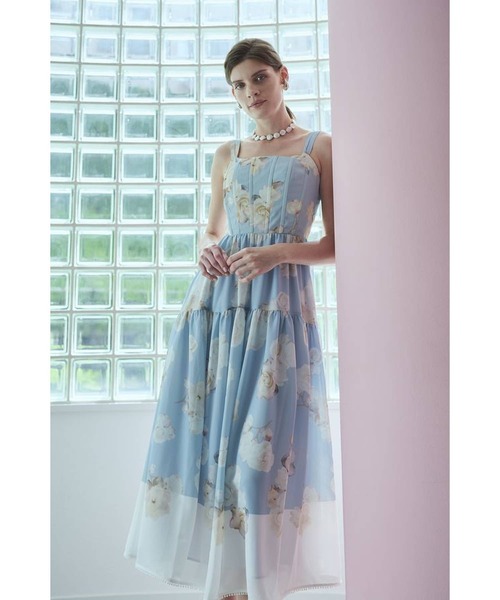 ワンピース Estella.K Floral-print long dress セール】Angelique Floral Dress パネルプリントドレス