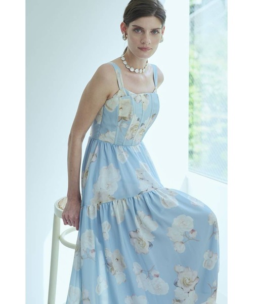 ワンピース Estella.K Floral-print long dress セール】Angelique Floral Dress パネルプリントドレス