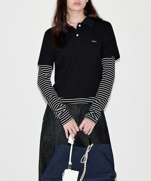 ボーダー柄 レイヤードデザイン ポロTシャツ FQ25S034【Fano Studios