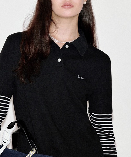 ボーダー柄 レイヤードデザイン ポロTシャツ FQ25S034【Fano Studios