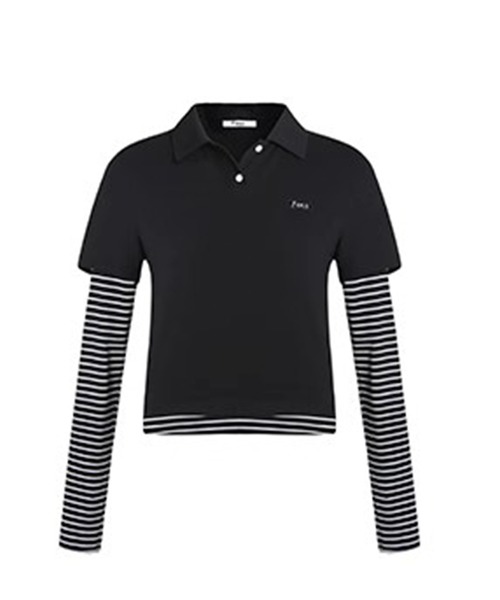 ボーダー柄 レイヤードデザイン ポロTシャツ FQ25S034【Fano